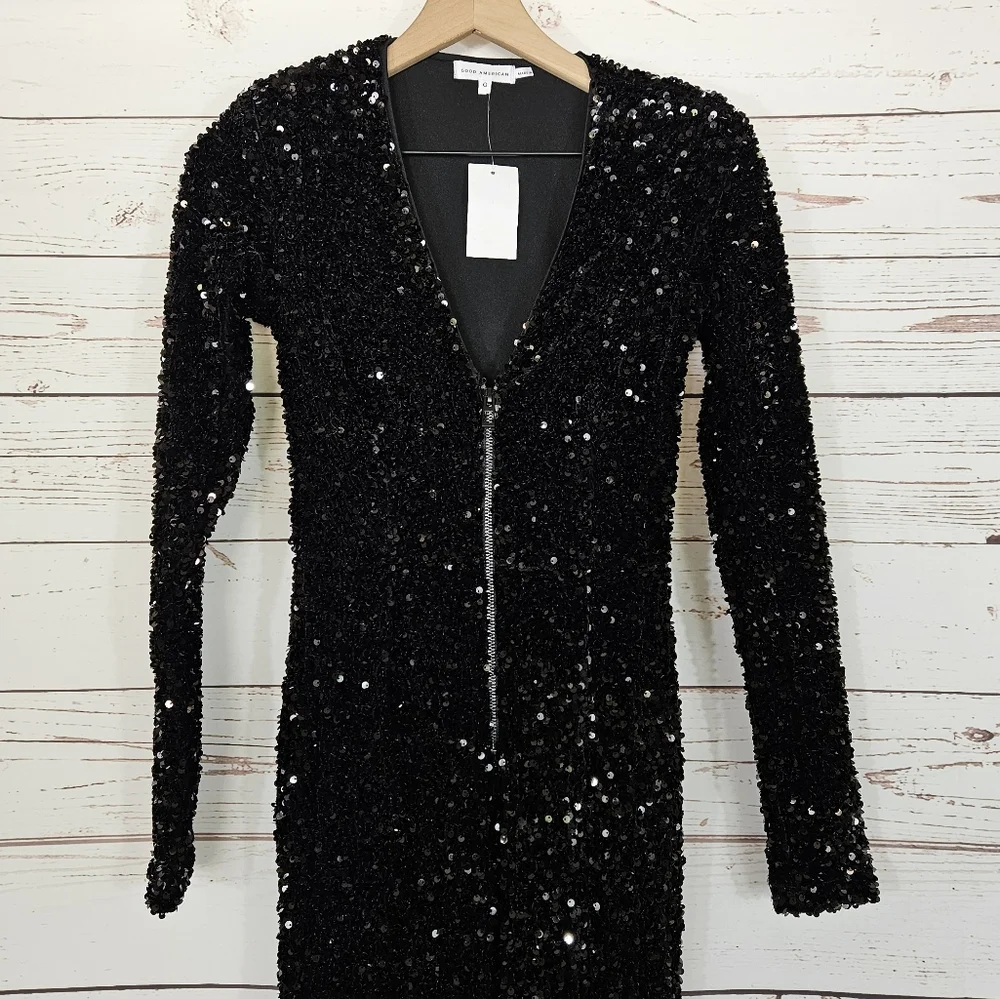 NWT Good American | Black Deep V-neck Sequin Jumpsuit - Picture 3 of 7